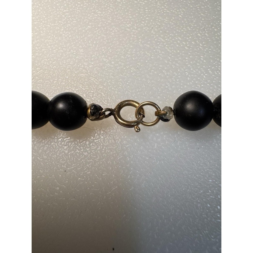 VTG Matte Onyx & Carved Red Cinnabar Necklace 27" Gold Filled Beads Bail/Clasp - Picture 7 of 10